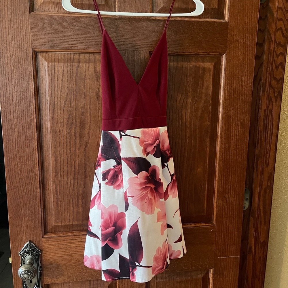 RED AND FLORAL HOMECOMING DRESS